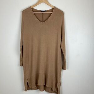 American Eagle Woman’s Size Small Tan Sweater Dress Ribbed Long Sleeve V-Neck